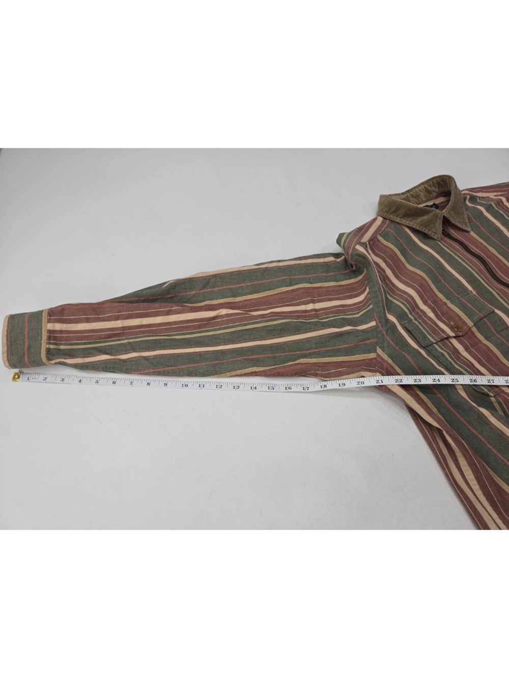 Polo Ralph Lauren Striped Vintage Cotton With Corduroy Collar Shacket Half Zip M - Picture 7 of 7